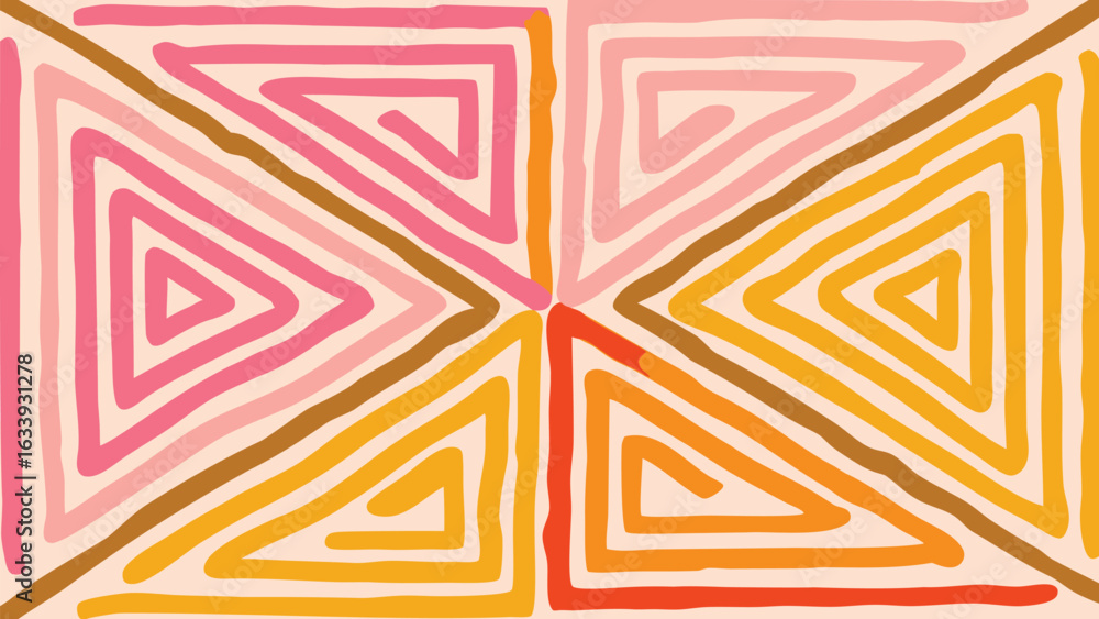 Poster abstract pattern featuring six triangle designs radiating from a central point with soft colors