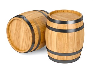 Two wooden barrels