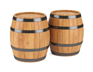 Obraz premium Two wooden barrels on white background (2)