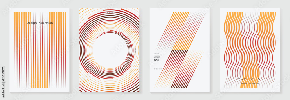 Poster abstract line wave gradient poster on white background vector set. cover template with red and orang