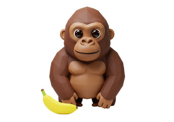 Isolated Cartoon Gorilla Holding Banana