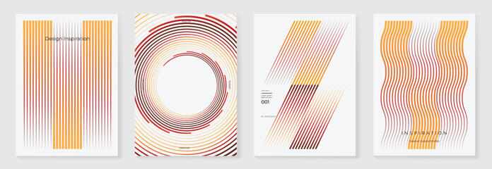 Naklejka na ściany i meble Abstract line wave gradient poster on white background vector set. Cover template with red and orange wavy line different. Modern Design for wall art, flyers, brochures, covers and web banners. 