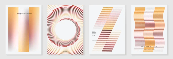 Gordijnen Abstract line wave gradient poster on white background vector set. Cover template with red and orange wavy line different. Modern Design for wall art, flyers, brochures, covers and web banners.  © TWINS DESIGN STUDIO