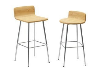Isolated Modern Bar Stools in Wood and Chrome