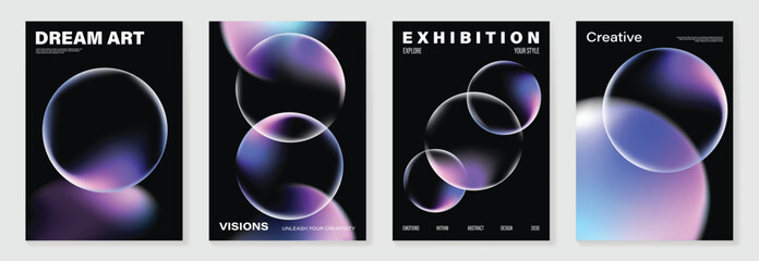 Fototapeta na wymiar Modern gradient poster on dark background vector set. Cover template with vibrant bubble different. Modern Design for wall art, flyers, brochures, covers and web banners. 