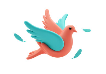 Isolated Peaceful Dove with Turquoise Wings and Coral Body