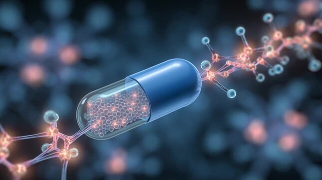 A conceptual image of a drug molecule, like an antibody, binding to a specific cell receptor. Concept of targeted therapy.

