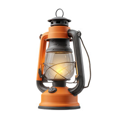 Realistic 3D render of a camping lantern with glow, isolated on transparent background .