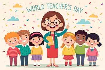 World Teachers' Day with teacher and students celebrating together