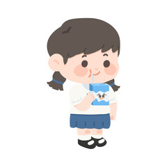Illustration of Girl Drinking Milk Carton