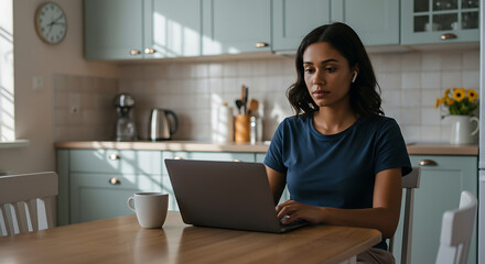 young woman working on laptop