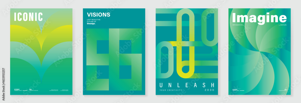 Canvas Prints modern gradient poster on green background vector set. cover template with green and yellow geometri