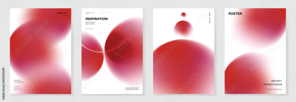 Poster modern gradient poster on white background vector set. cover template with red bubble different. mod