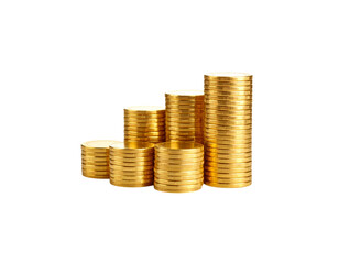 Golden coins in a vertical column, symbolizing success and financial growth, are isolated on a white background