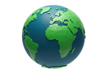 Isolated Low-Poly Stylized Earth Globe with Green Continents and Blue Oceans