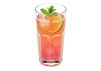 Isolated Refreshing Pink Drink with Lime and Mint in a Tall Glass