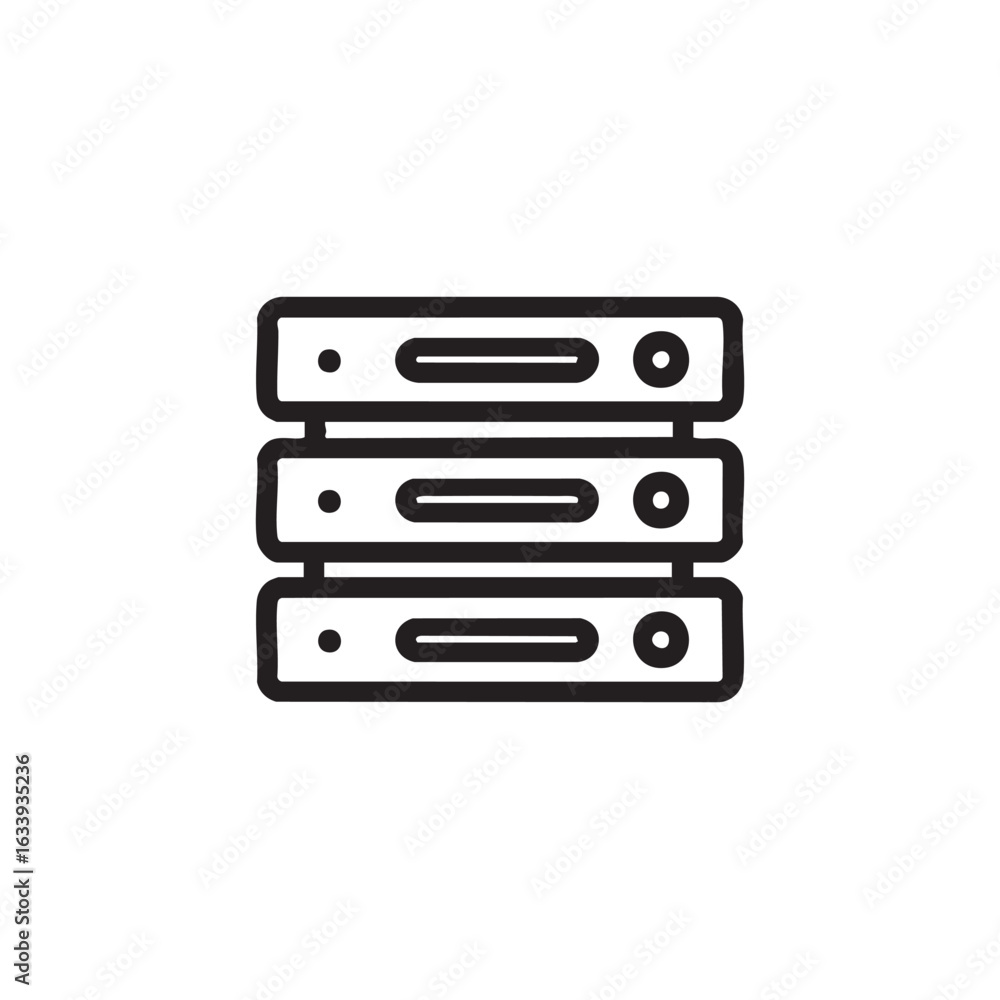 Poster a simple line icon of a stack of three servers.