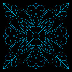A decorative symmetrical floral drawing shows a beautiful ornate pattern.