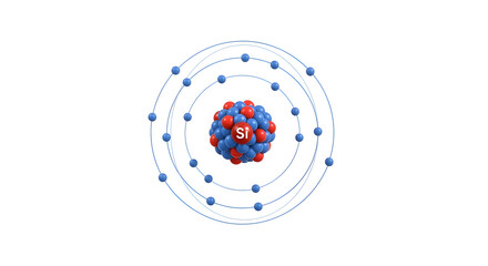 Silicon Atom Structure Illustration Showing Electrons and Nucleus
