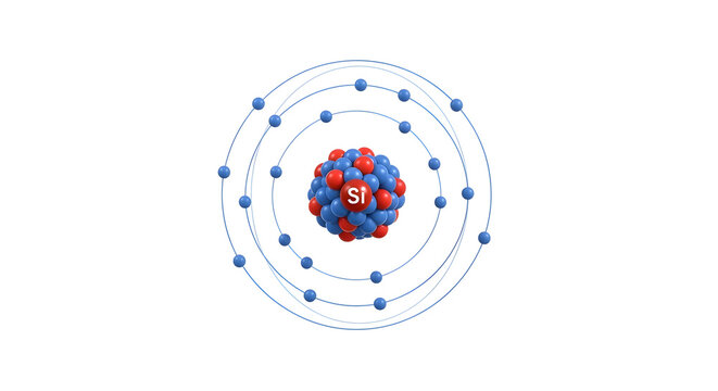 Silicon Atom Structure Illustration Showing Electrons and Nucleus