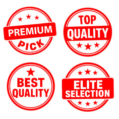 Premium Pick, Best Quality, Top Quality, and Elite Selection Badges Set in Solid Silhouette Style, Ideal for High-End Products and Trusted Recommendations, Editable Formats: AI, EPS, JPG, PNG, 