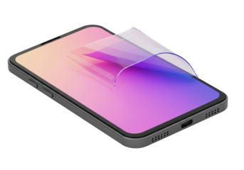 Isolated Modern Smartphone with a Transparent Screen Protector on Display