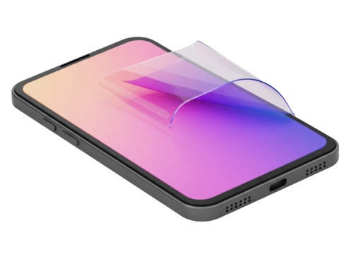 Isolated Modern Smartphone with a Transparent Screen Protector on Display