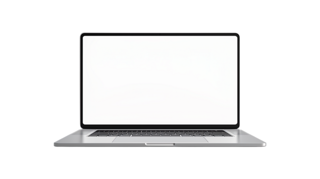 Modern Laptop with Blank Screen Isolated on Transparent Background