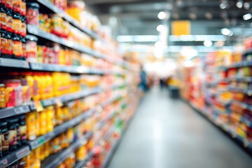 Blurred supermarket aisle with food products (2)