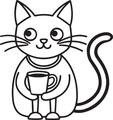 Cute kitten character illustration of a smiling feline pet with a fluffy tail and happy face