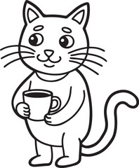 Cute cat character with a funny smile and a wagging tail, a vector illustration of a happy cartoon pet