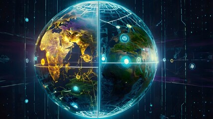 binary code and globe