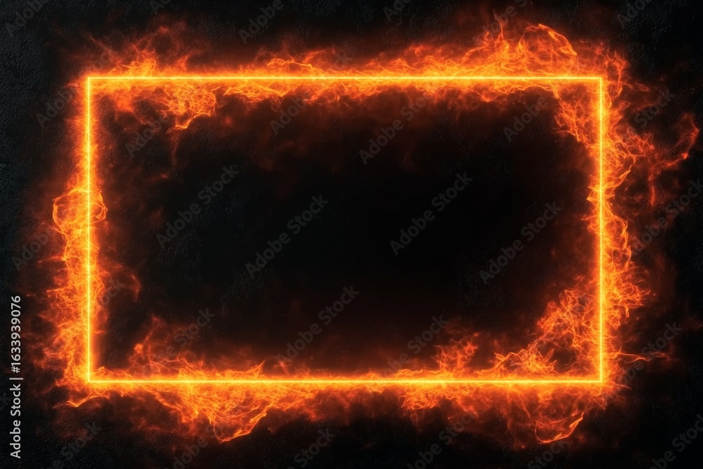 Poster rectangle fire design element for web project, glowing and shiny flame signboard with hot border