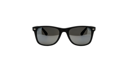 Classic wayfarer style sunglasses with black frames on a black background