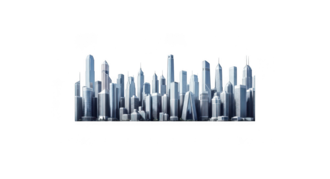 Abstract cityscape of glowing crystalline skyscrapers against a dark background