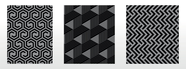 Fototapeta premium Geometric set of seamless black and gray patterns. Simple vector graphics