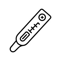 Obraz premium Line icon of a thermometer with a digital display, representing body temperature measurement, fever, and health monitoring. 