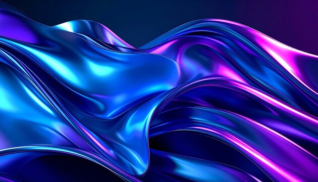 Abstract swirling blue and purple metallic fluid forms