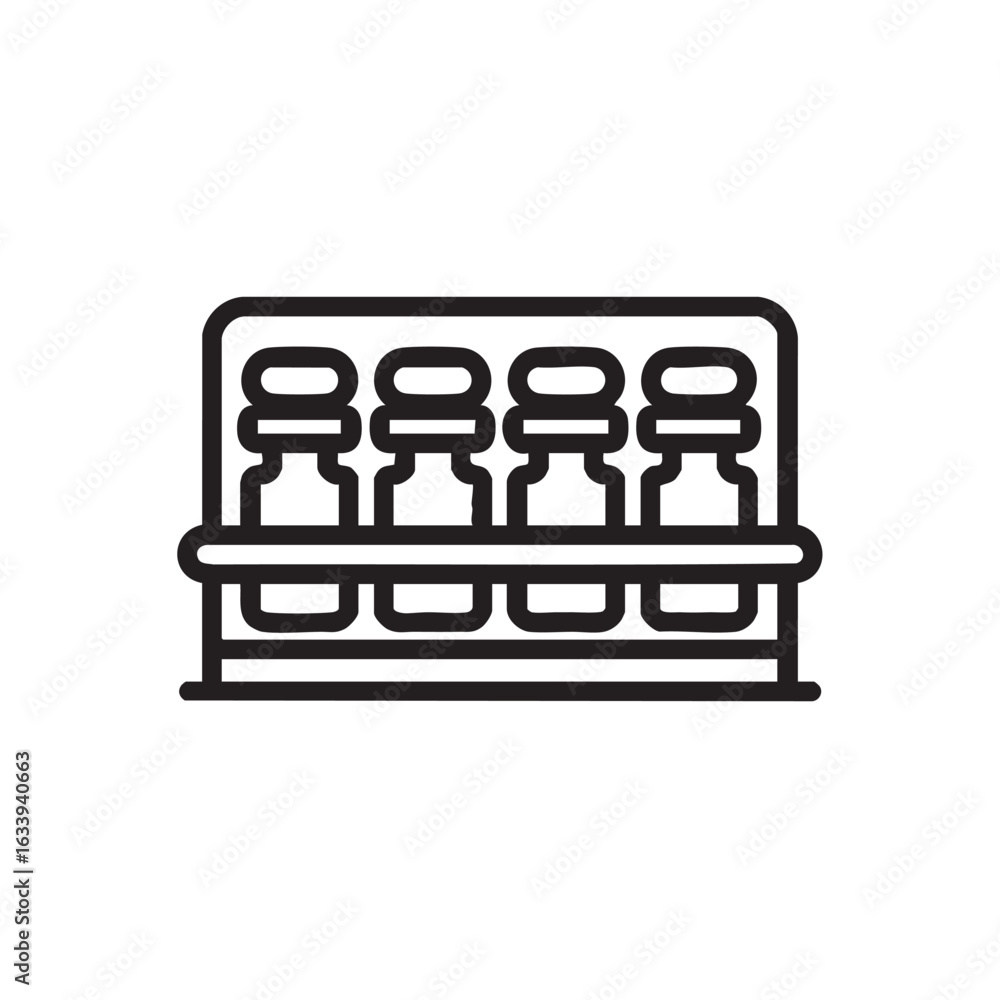 Poster a simple line drawing of a rack of vials.