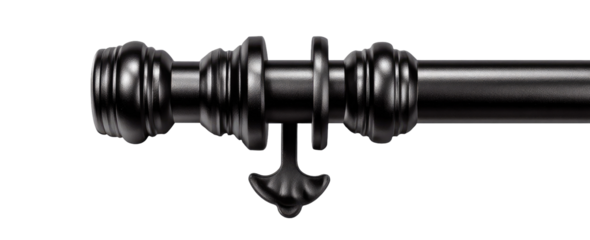 Black metal curtain rod with ornate finials (1)