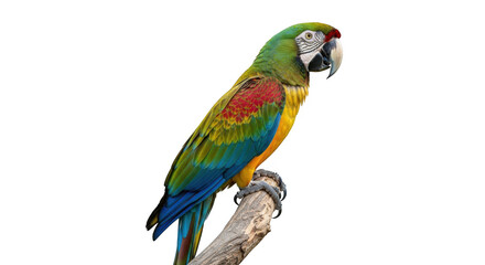 Fototapeta premium Vibrant great green macaw perched on a branch against a black background