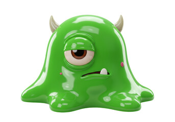 Isolated Green Slime Monster Character with One Eye and Horns