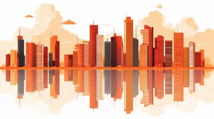 Fototapeta premium Vector illustration of a cityscape reflecting in the water