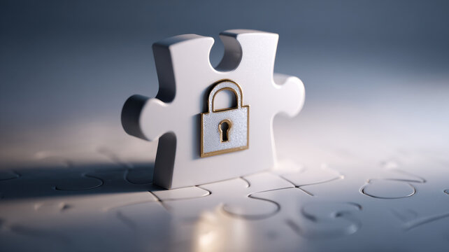 Puzzle piece with lock symbol, security in business integration