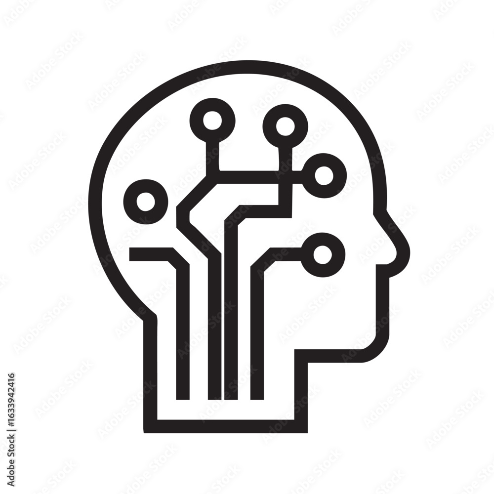 Poster an icon of a head with a circuit board inside.