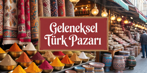 Traditional Turkish Market A Vibrant Display of Culture and Commerce Featuring Spices Textiles and Handicrafts