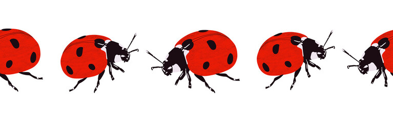 Fototapeta premium Ladybug icon border. Ladybug silhouette symbol. Ladybug border isolated on white background