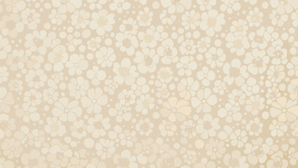 Beige background filled with a pattern of small white flowers scattered across the entire surface area