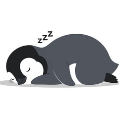 Cute cartoon baby penguin sleeping peacefully. Adorable animal character illustration taking a nap, isolated on a white background. © Anindito
