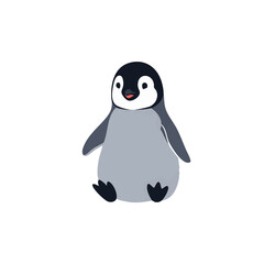 A cute baby penguin character illustrated in a flat design style. Adorable arctic bird icon isolated on white background.